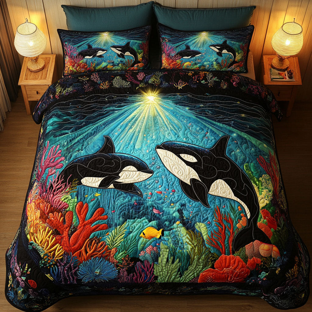 Orca Horizon Quilted Bedding Set Bedroom Decor Ideas Whale Gifts For Him Her