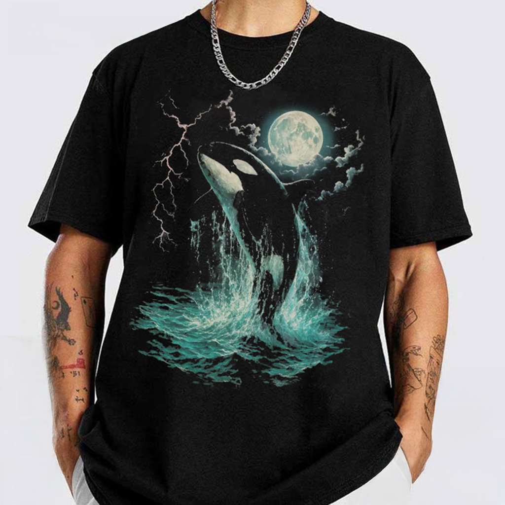 Orca Midnight Moonlight Ocean Vintage Graphic T-Shirt Christmas Gifts For Him Orca Midnight Moonlight Ocean Vintage Graphic T-Shirt Christmas Gifts For Him