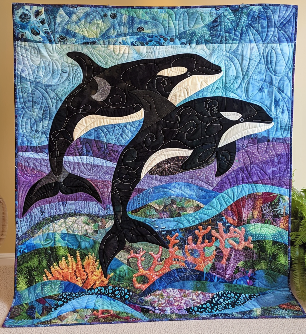 Orca Song Waves Quilted Blanket Whale Gifts For Adults