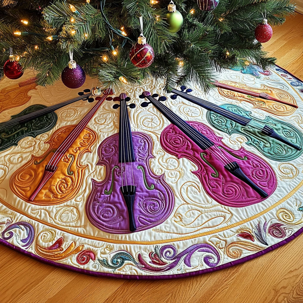 Orchestras Embrace Quilted Christmas Tree Skirt Special Holiday Tree Skirt Gift for Newlyweds