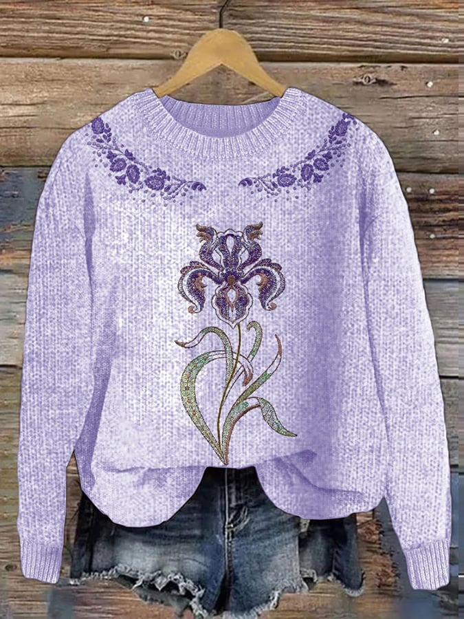 Orchid Flower Graphic Sweater Lavender Cozy Pullover Xmas Orchid Flower Lover Gifts
