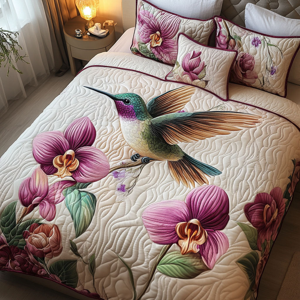 Orchid Serenade Quilted Bedding Set Best Bed Sheet Set Hummingbird Gifts For Ladies