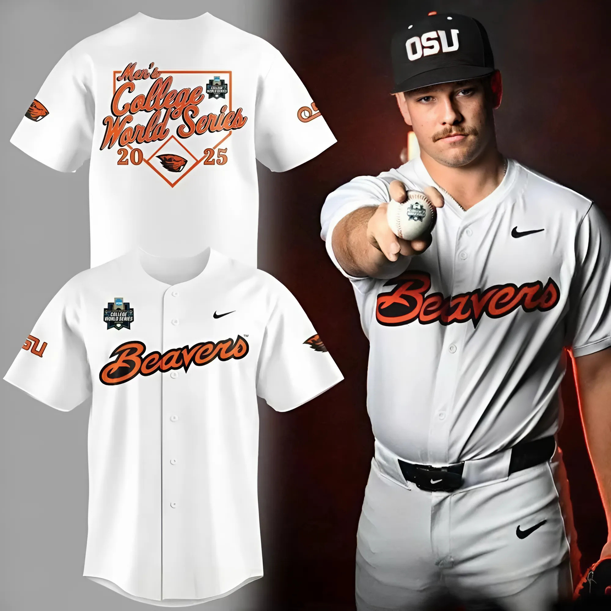 Oregon State Beavers Baseball Men's College World Series 2025 White Jersey Unique Beavers Merch Sport