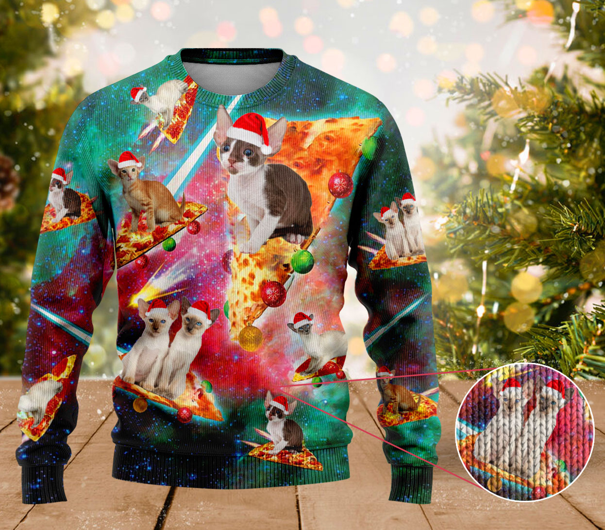 Oriental Shorthair Cat Pizza Ugly Sweater Cat Lovers Christmas Sweater Funny Women