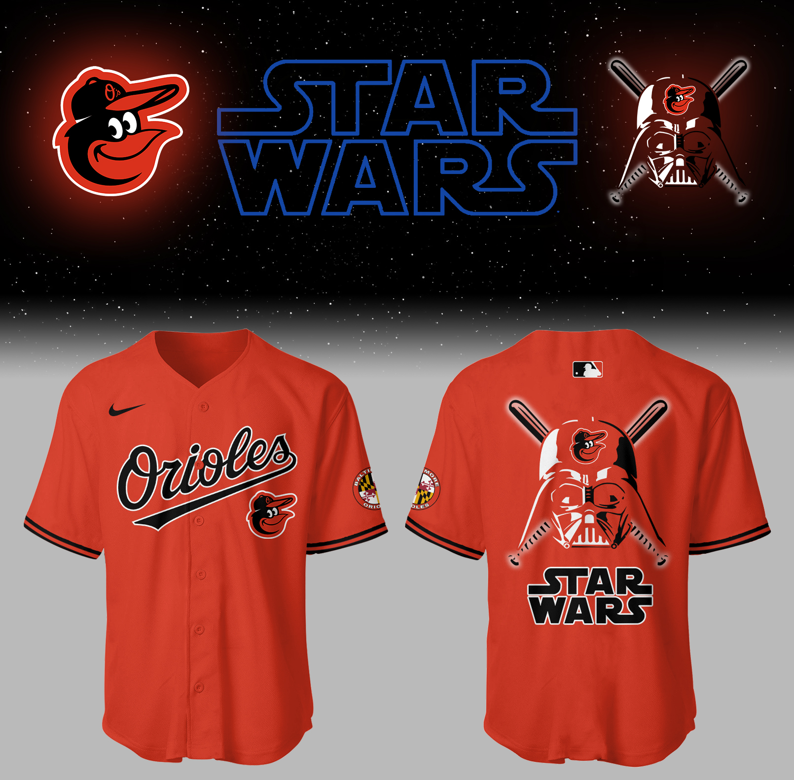 Orioles Baseball 2025 Orioles x Star Wars Orange Jersey Baseball Mom Gifts
