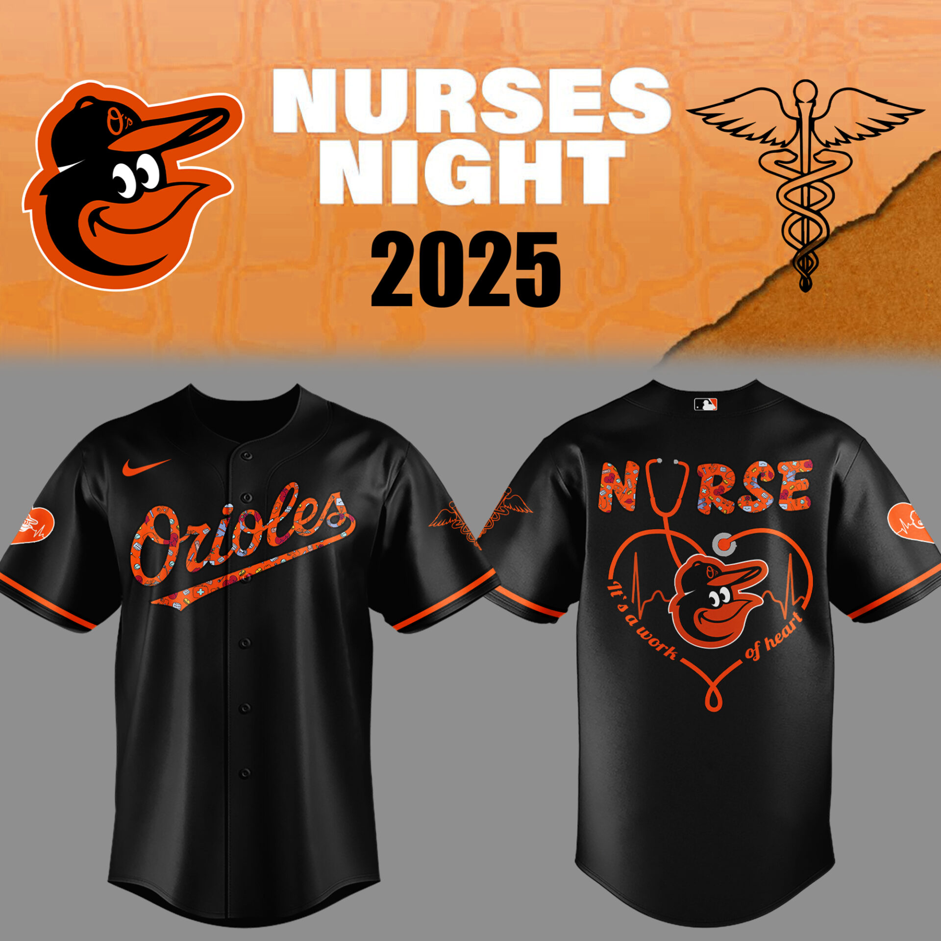 Orioles Baseball Nurses Night Black Jersey Baseball Fan Gifts