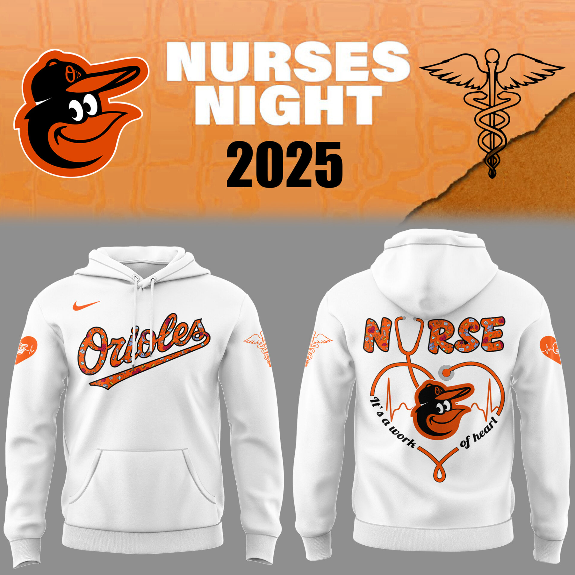 Orioles Baseball Nurses Night White Hoodie Baseball Father's Day Gifts
