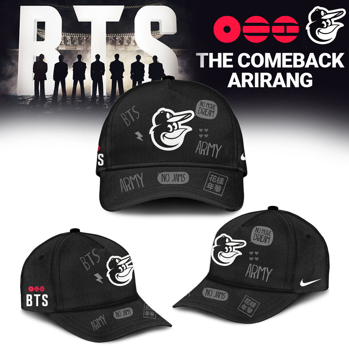 Orioles x BTS Arirang World Tour 2026 Hat 2026 MLB Playoffs Baseball Cap Unique Gift Idea