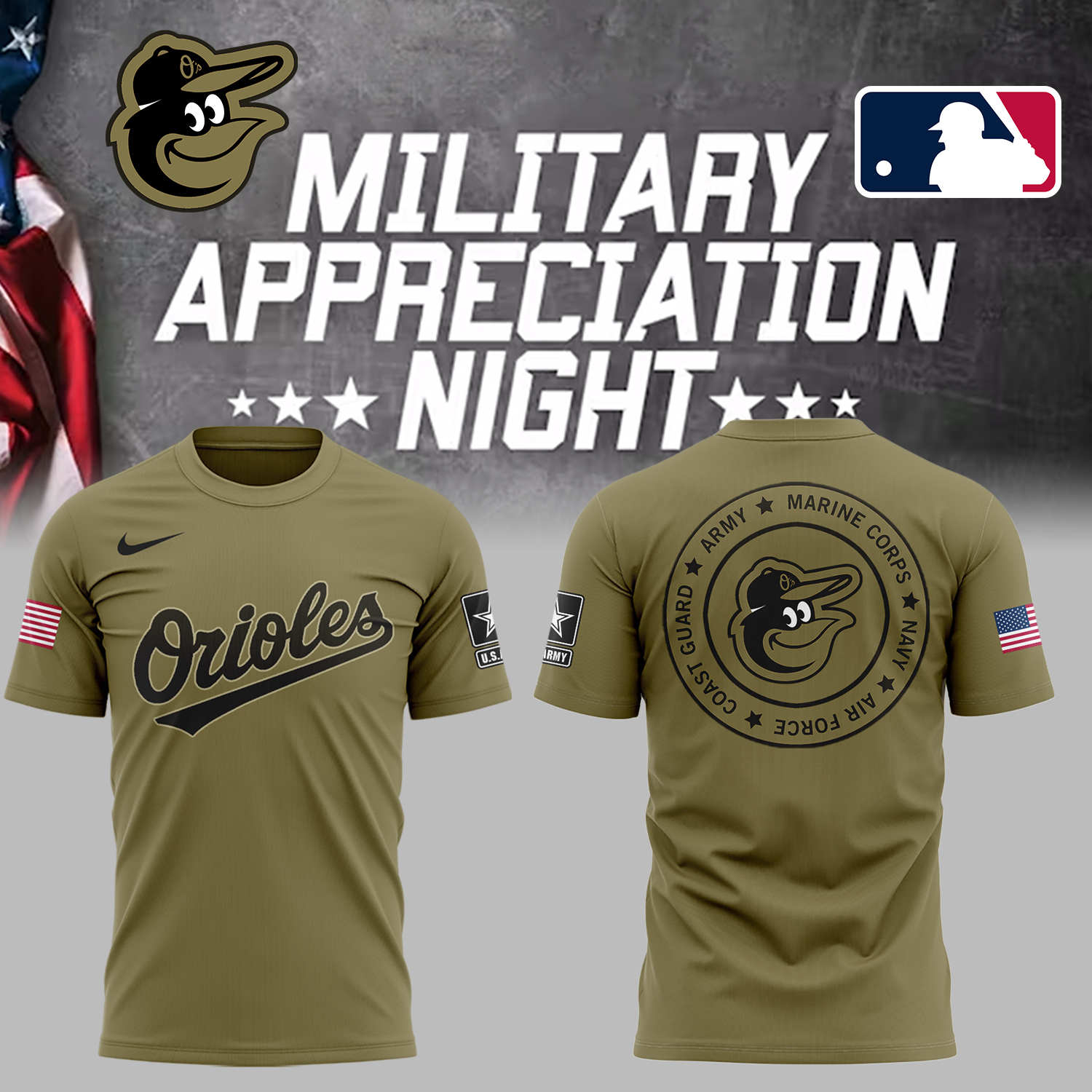 Orioles X Military Appreciation Night T-Shirt Baseball Fan Gifts