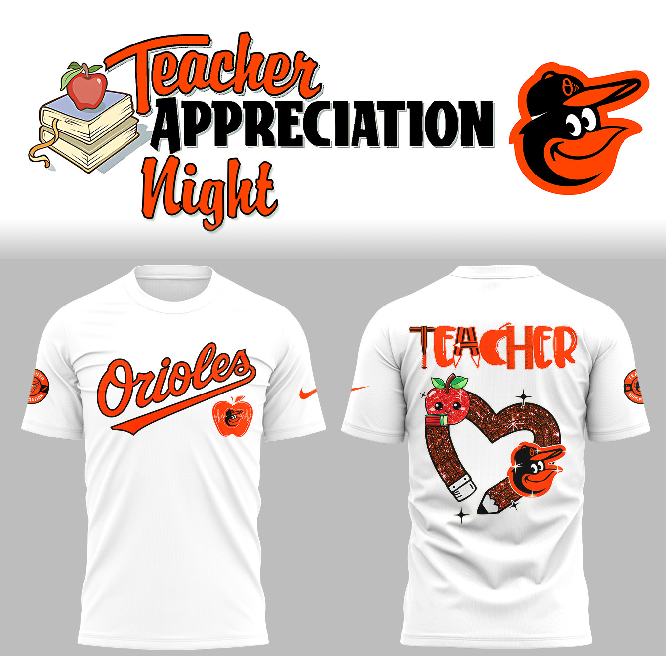 Orioles x Teacher Appreciation Night T-Shirt Baseball Team Gift Ideas