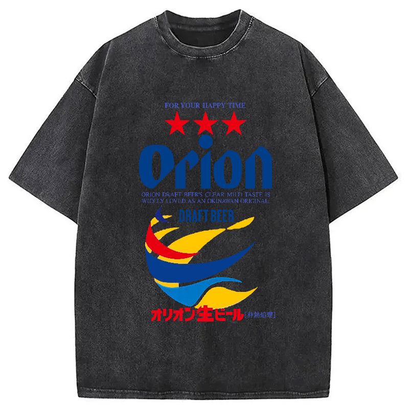 Orion Beer Vintage Japanese Washed T-Shirt Minimal Retro Graphic Clothing Gifts For Him