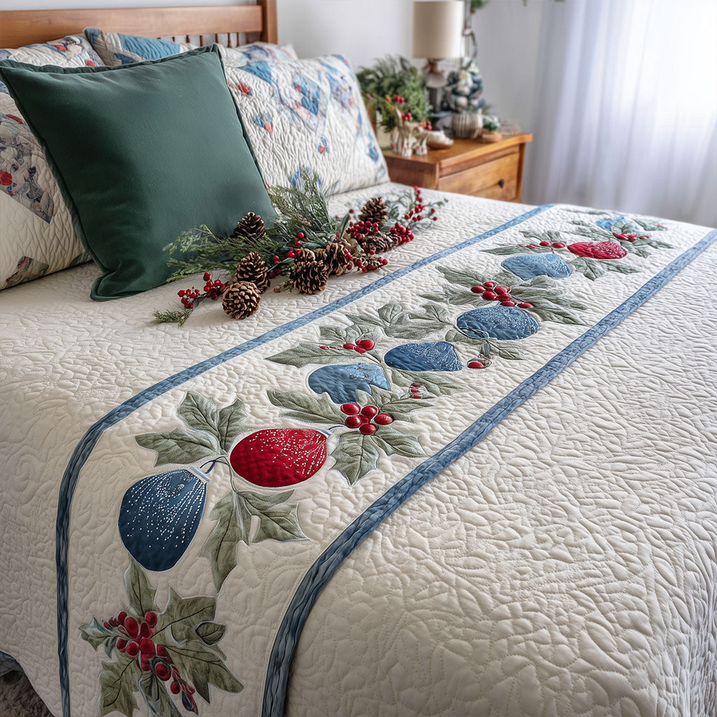 Ornament Glow Quilted Bed Runner Christmas Bed Scarf Christmas Gifts