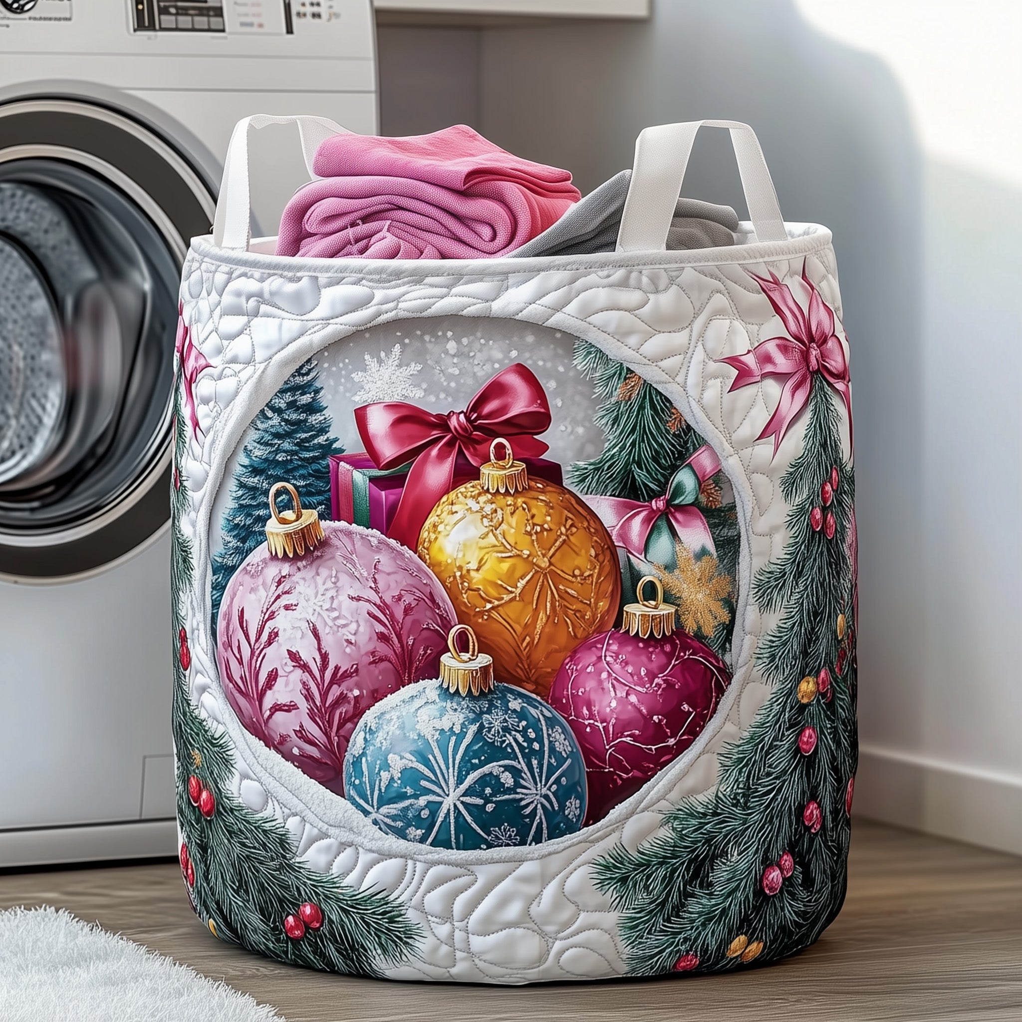 Ornament Quilted Laundry Basket Family Christmas Presents