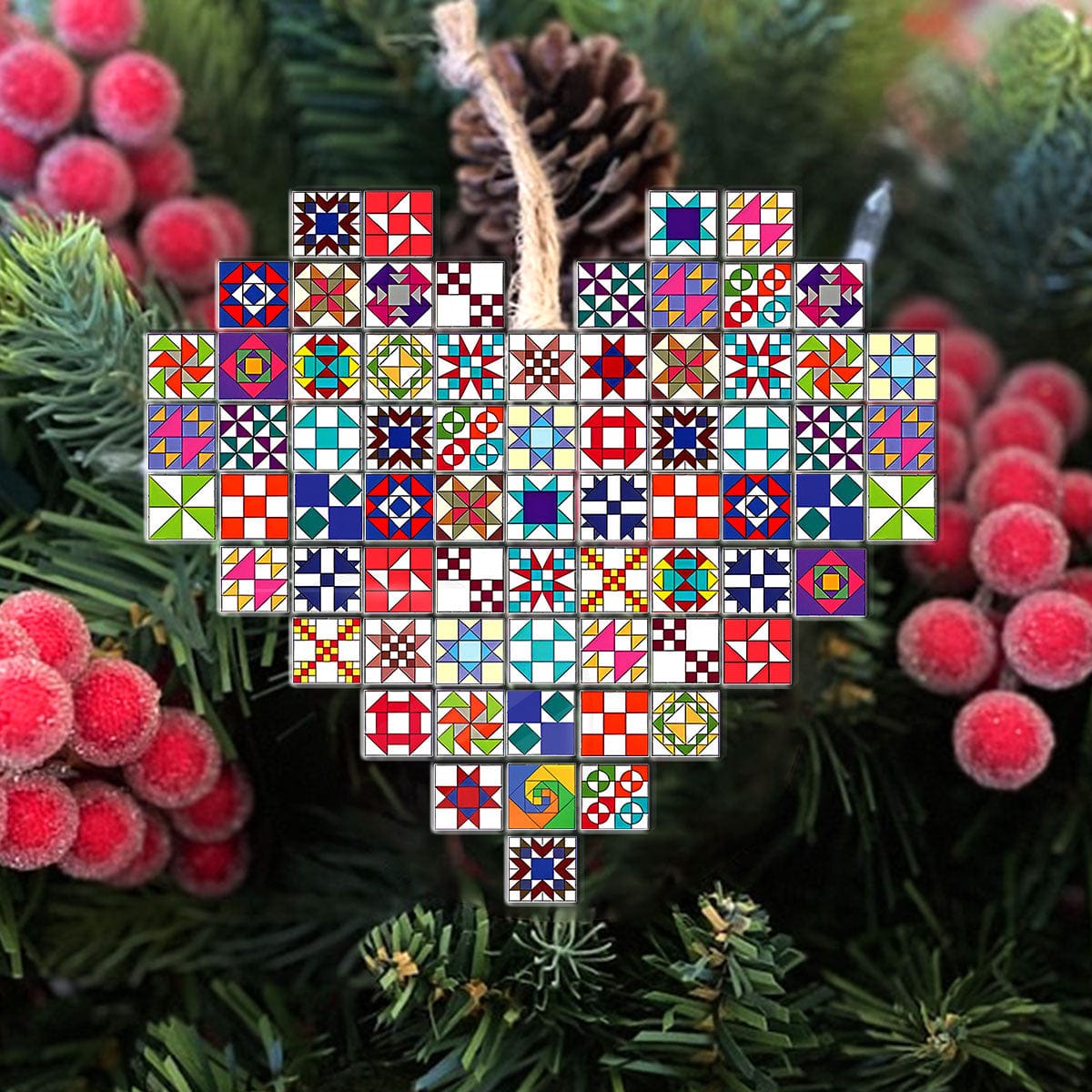 Ornament Quilting Blocks Heart Cozy Christmas Tree Decoration