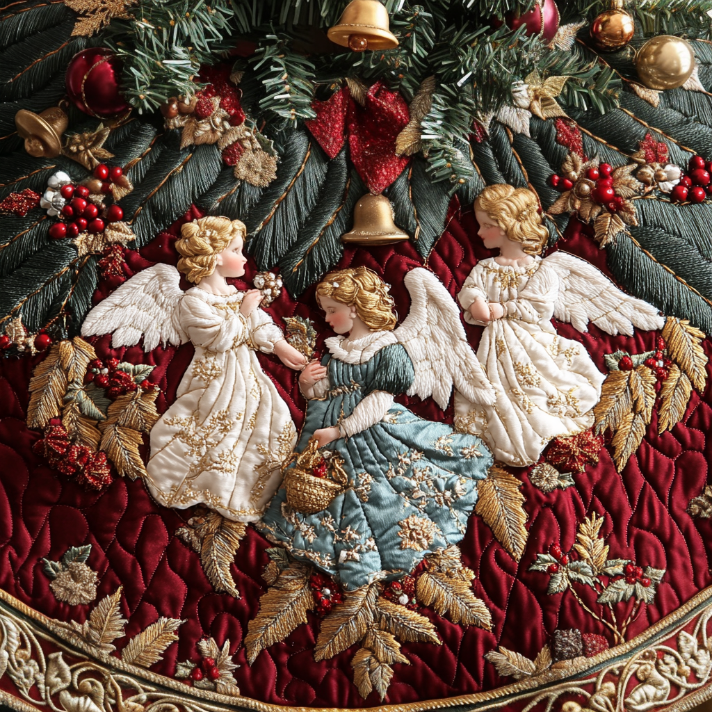 Ornaments Of Heaven Christmas Quilted Tree Skirt Warm and Soft Christmas Tree Skirt for Winter
