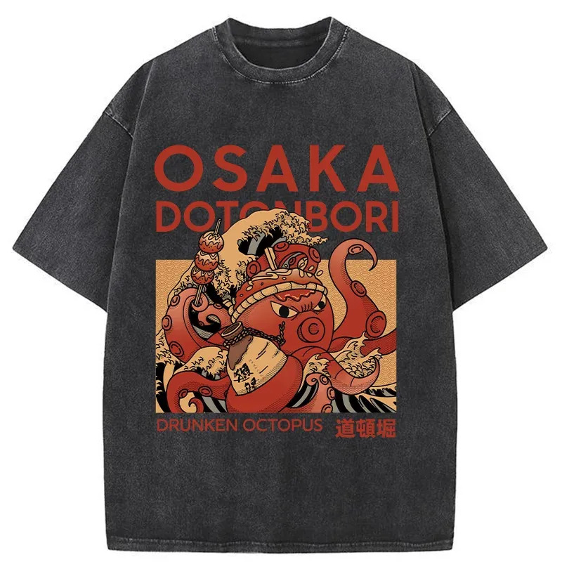 Osaka Octopus Monster Washed T-Shirt Casual Vintage Everyday Look Gifts For Him Osaka Octopus Monster Washed T-Shirt Casual Vintage Everyday Look Gifts For Him