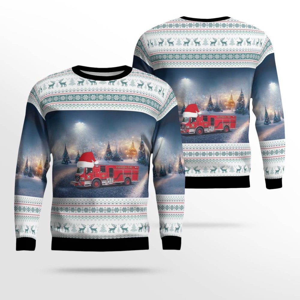Oshkosh Wisconsin Oshkosh Fire Department Christmas AOP Ugly Sweater Christmas Unisex Sweaters Gift For Christmas