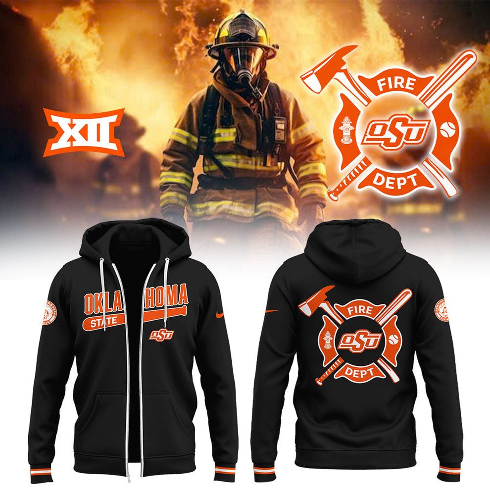 OSU Cowboys Baseball x Firefighter Appreciation Zip Hoodie Oklahoma State Fan Merch Gifts