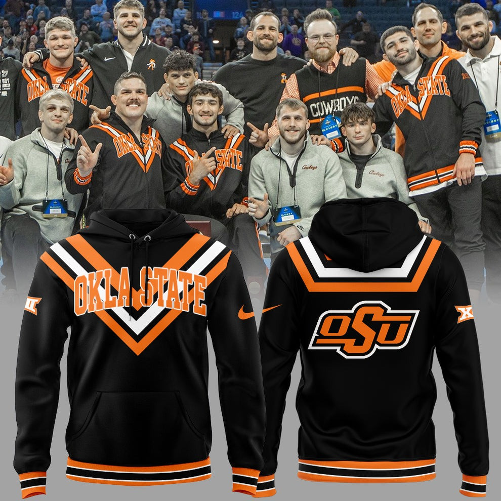 OSU Cowboys Wrestling Black Orange Hoodie Oklahoma State Merch Apparel Fan Gifts