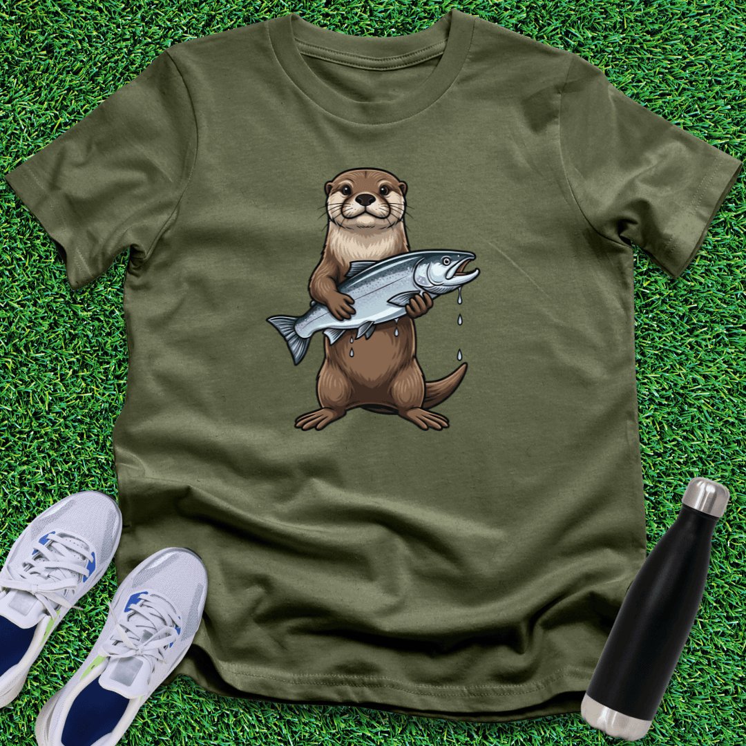 Otter Big Catches Fish T-Shirt Adorable Otter Is Catching Fish Shirt Fishing Fans Merch