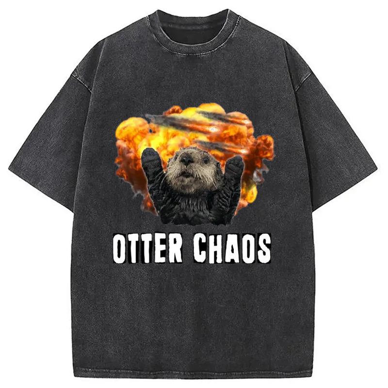 Otter Chaos Washed T-Shirt Minimal Retro Graphic Clothing Gifts For Sister