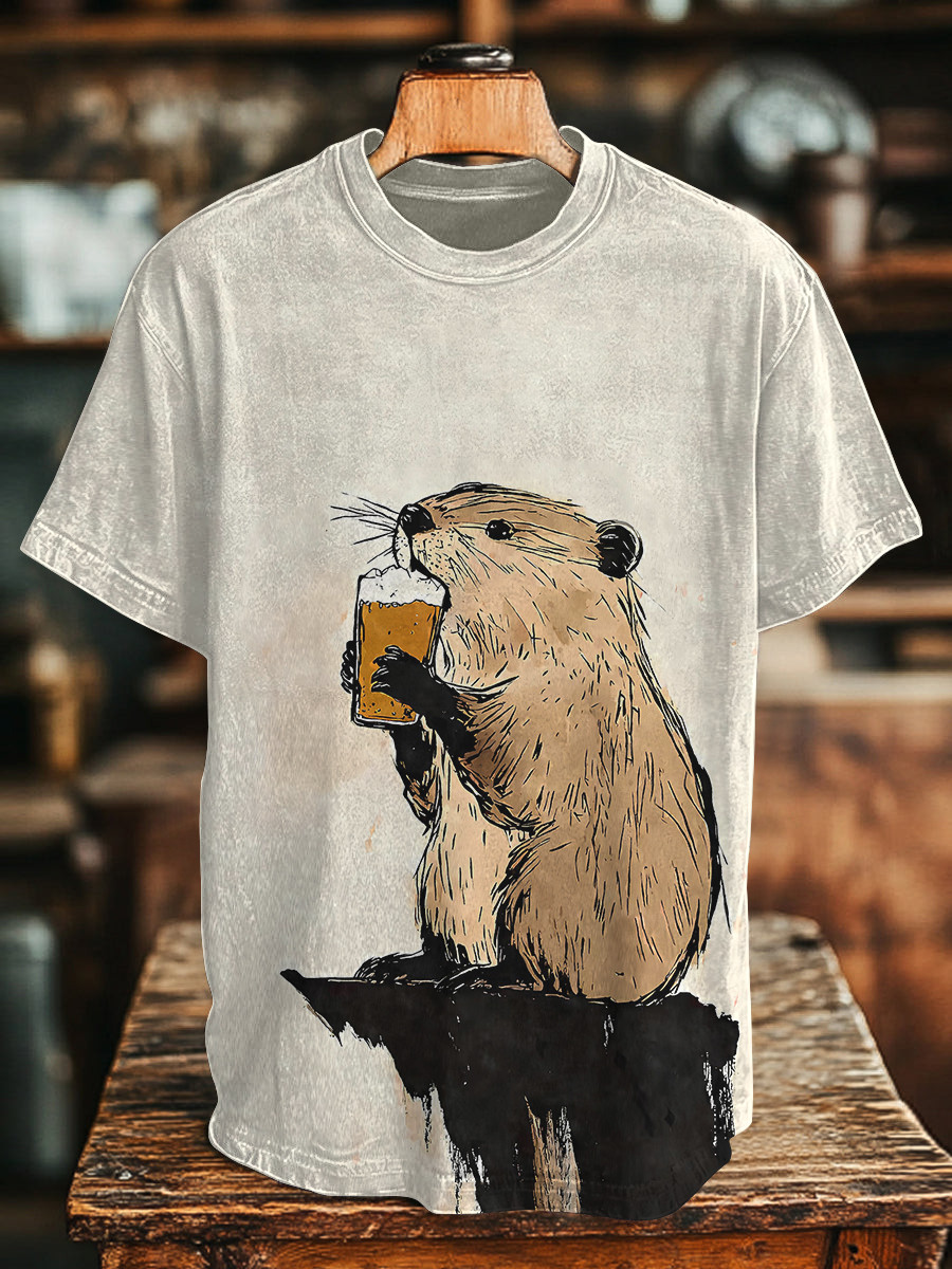 Otter Drinking Beer Print Casual Shirt Best Gifts For Otter Lovers