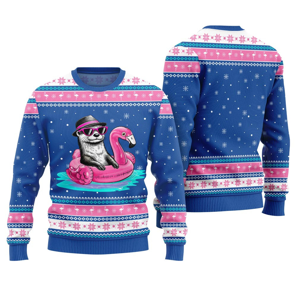 Otter Flamingo Ugly Xmas Sweater Trendy Winter Sweatshirt for Cozy Moments