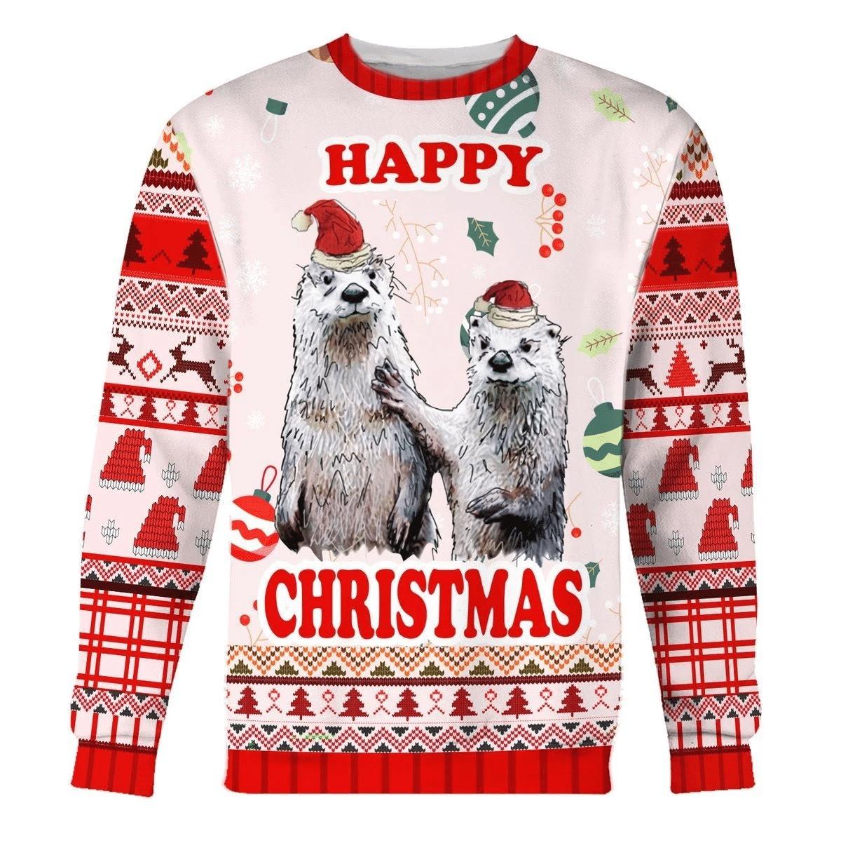 Otter Happy Christmas Ugly Sweater Cozy Jumper Couple Best Xmas Gift For Otter Lovers