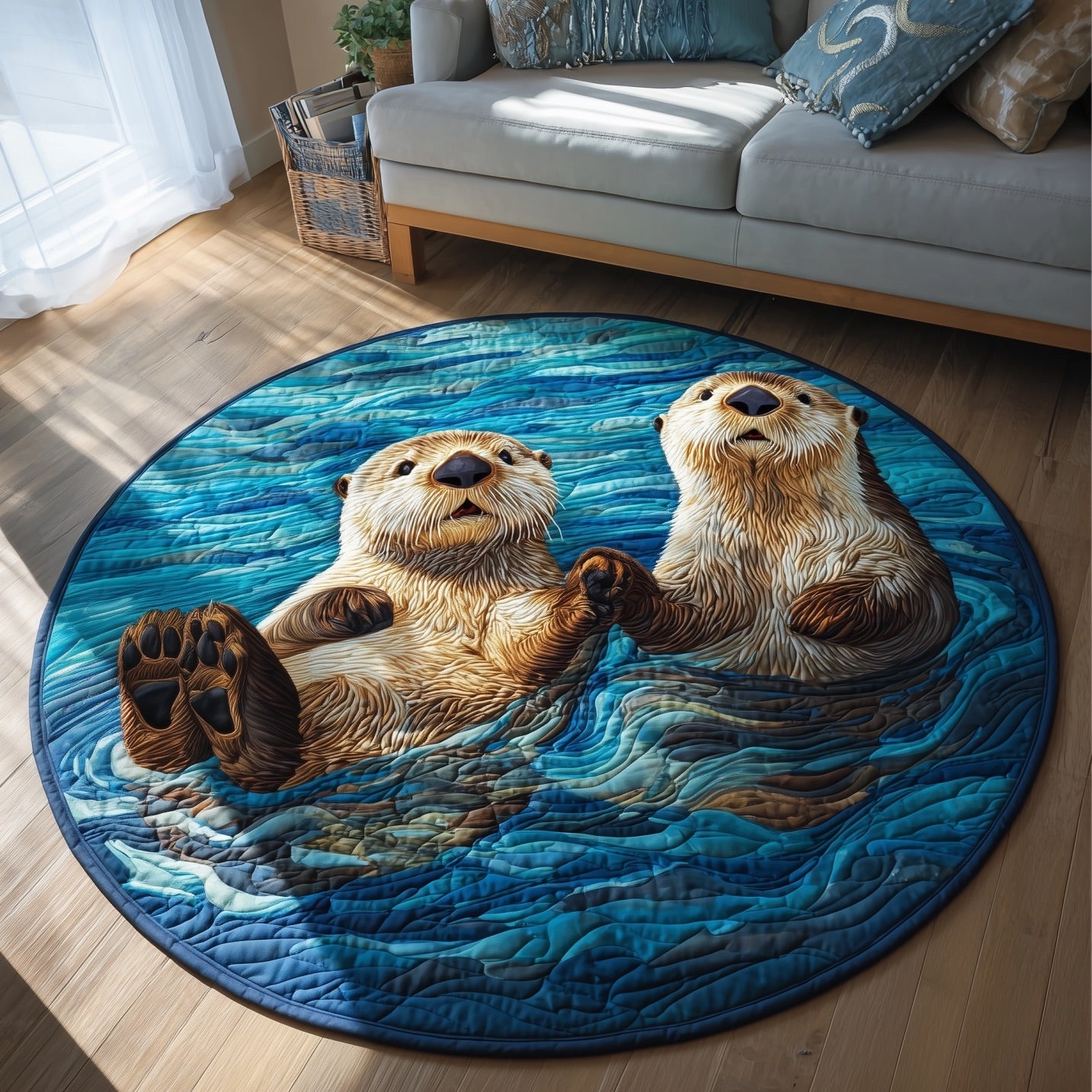 Otter Pair Quilted Round Mat Eco-Friendly Quilted Round Mat for Sustainable Living
