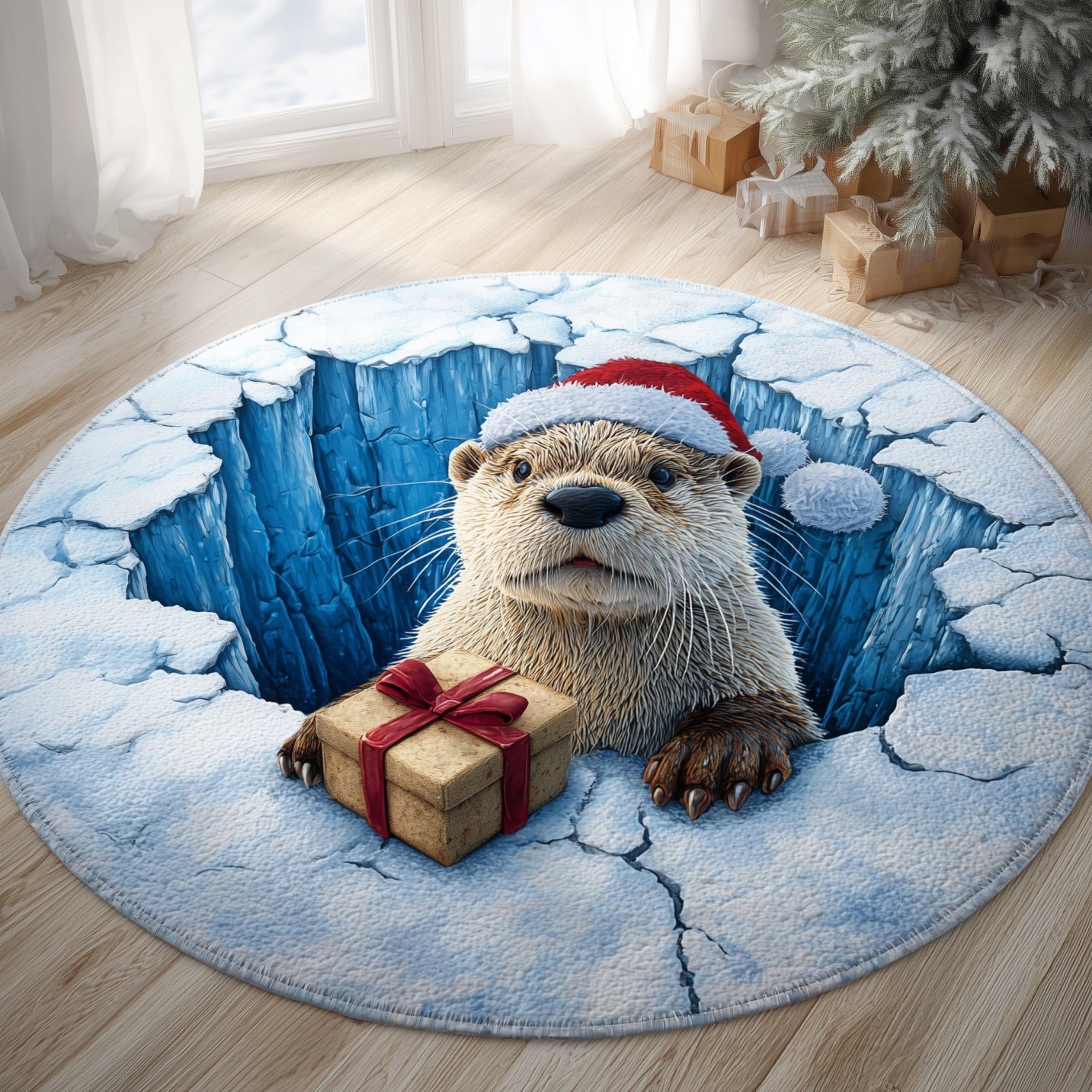Otter Present Quilted Round Mat Cozy Quilted Round Mat for Warm Ambiance
