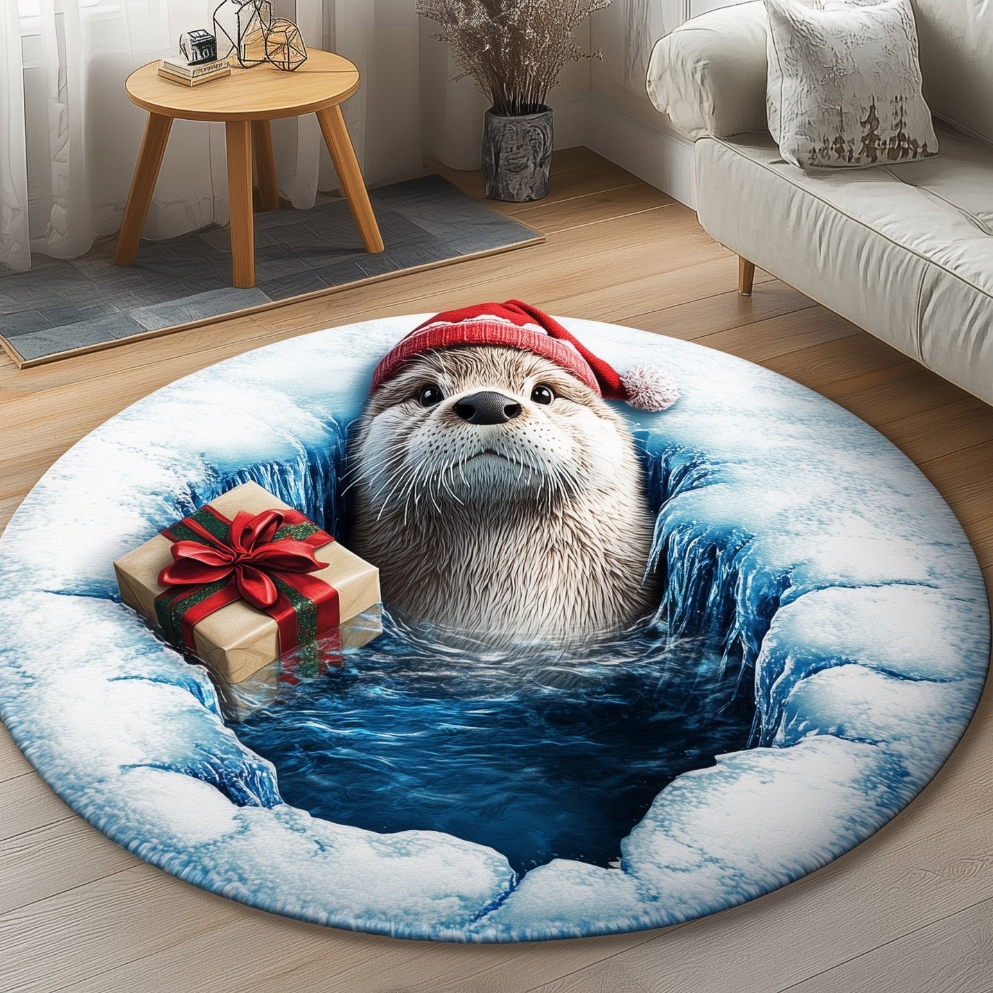 Otter Present Quilted Round Mat Unique Quilted Round Mat for Modern Interiors