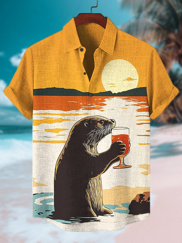 Otter Relaxes At The Beach And Watches The Sunset Hawaiian Shirt Best Gifts For Otter Lovers