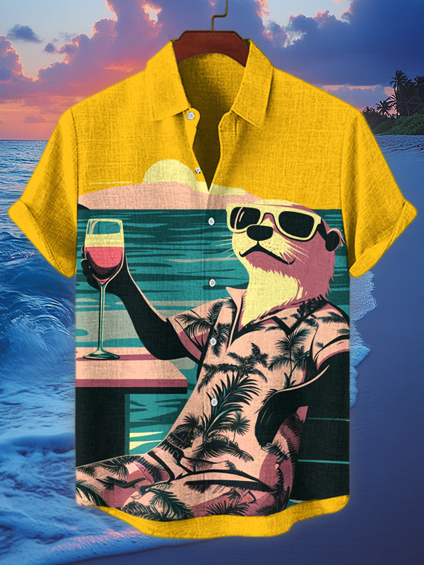 Otter Relaxing On The Seashore At Sunset Hawaiian Shirt Best Gifts For Otter Lovers