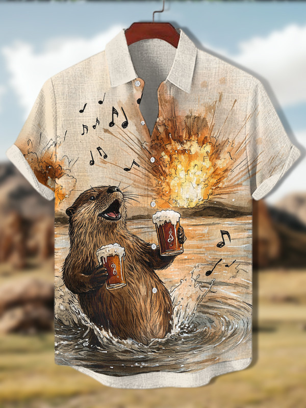Otter Singing In The Water Holding A Beer Hawaiian Shirt Gifts For Otter Lovers