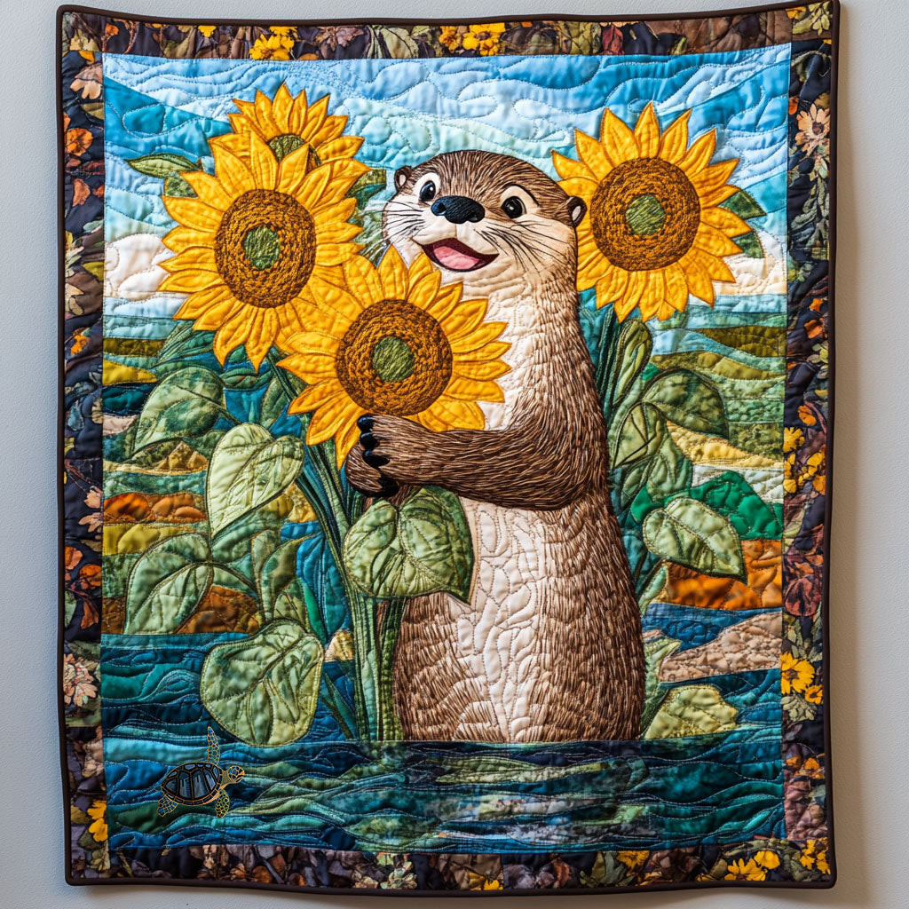 Otter Sunflower Holiday Xmas Quilt Blanket Best Christmas Gifts For Mom