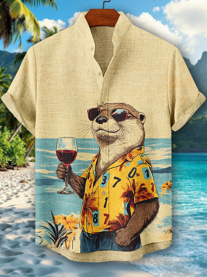 Otter Wearing Number Shirt Enjoy Wine Vacation Time Art Hawaiian Shirt Gifts For Otter Lovers