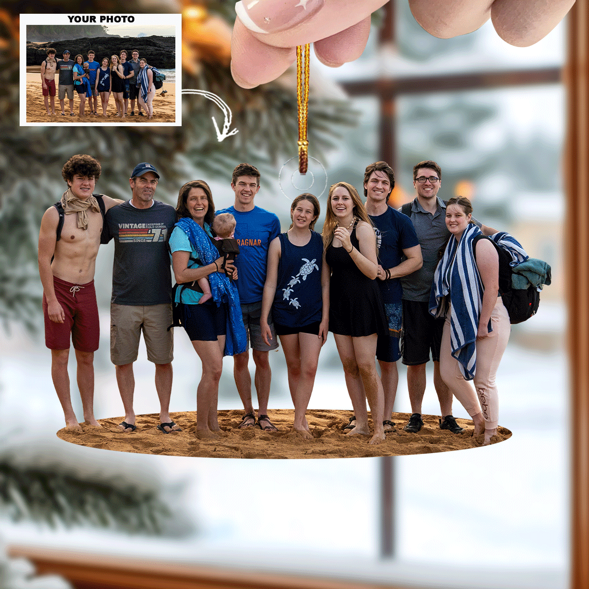 Our Beach Family Personalized Photo Mica Ornament Christmas Gift For Family Family members