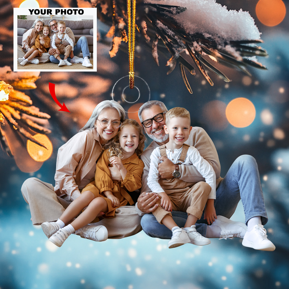 Our Big Family Personalized Photo Mica Ornament Christmas Gift For Grandma Grandpa Family