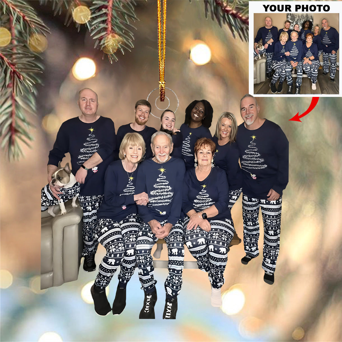 Our Family Christmas Pajamas Personalized Photo Mica Ornament Christmas Gift For Family