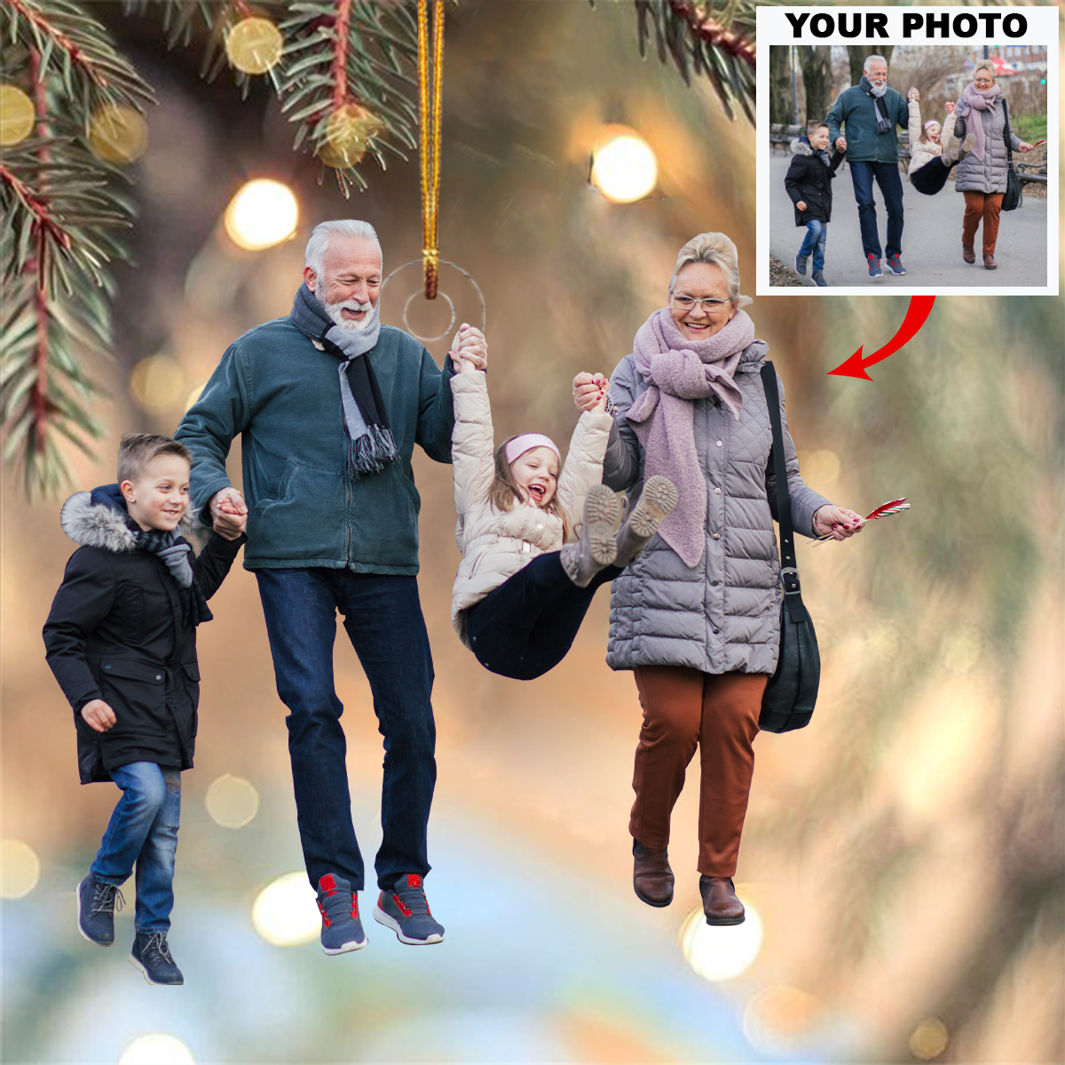 Our Grandkids Personalized Photo Mica Ornament Christmas Gift For Grandma Grandpa Family