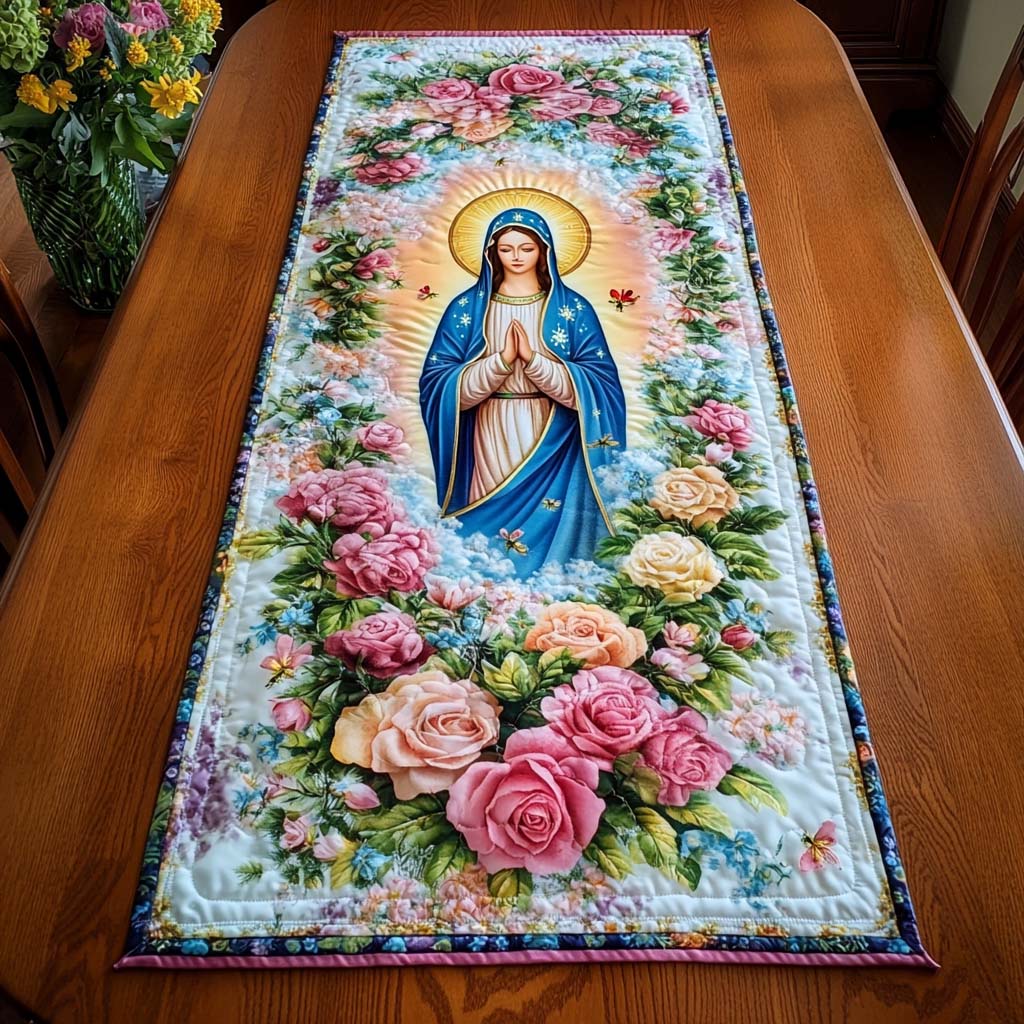 Our Lady Love Quilted Table Runner Christmas Themed Table Runner Christian Birthday Gifts
