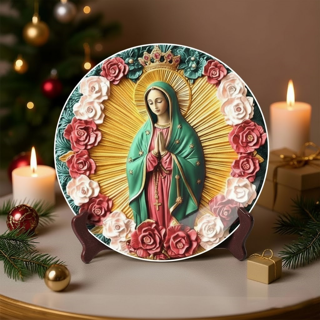 Our Lady of Guadalupe Embrace Christmas Ceramic Plate Religious Presents For Your Family