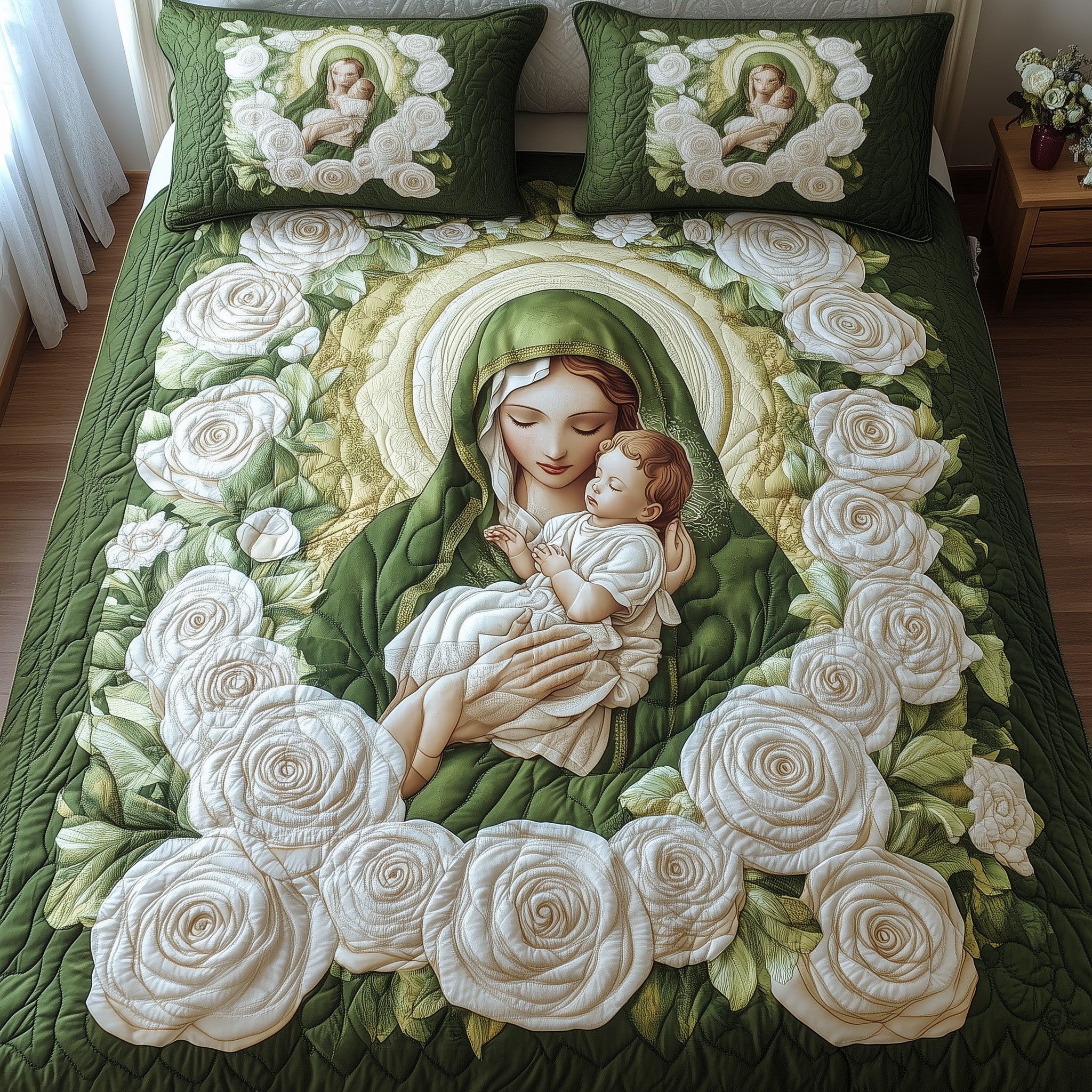 Our Lady of Guadalupe Quilted Bedding Set Duvet Cover Bed Sheet Blessed Mother Gifts Christian