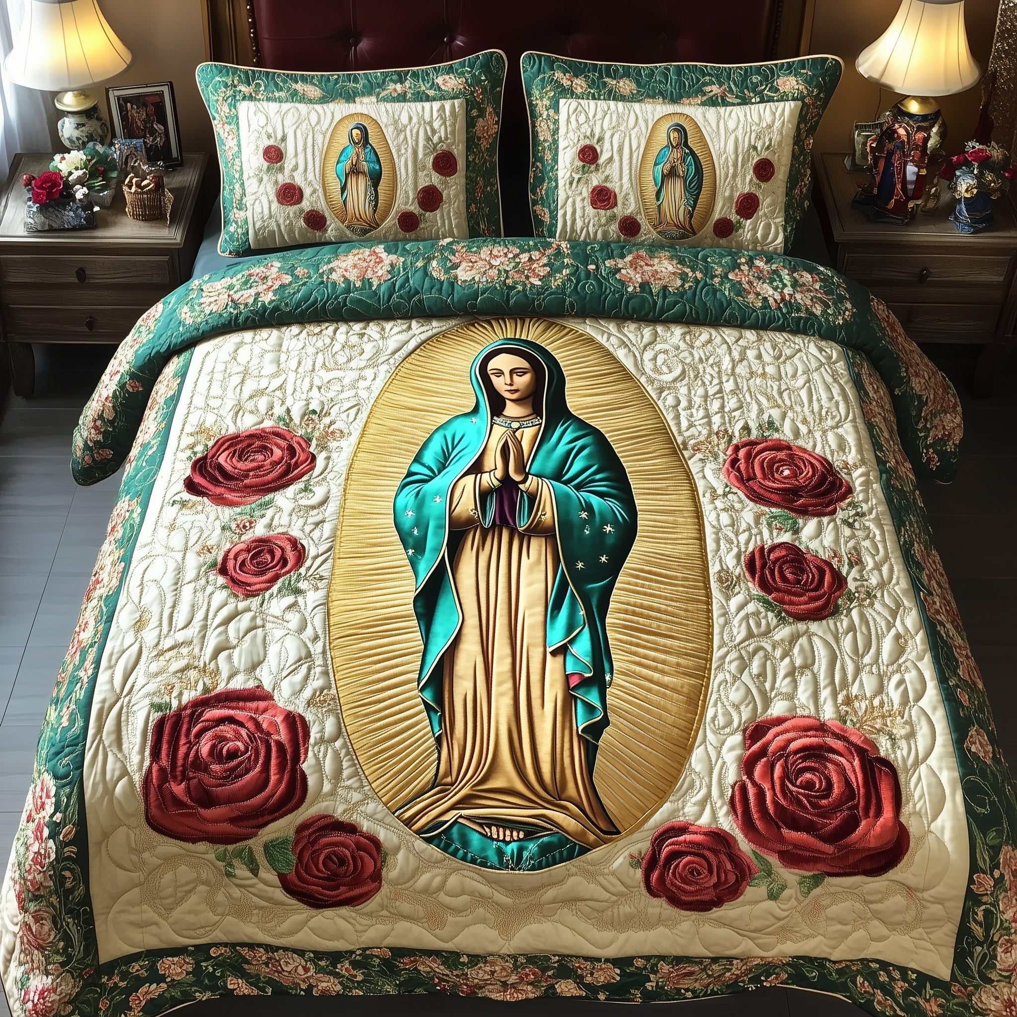 Our Lady of Guadalupe Quilted Bedding Set Duvet Cover Bed Sheet Blessed Virgin Mary Gifts