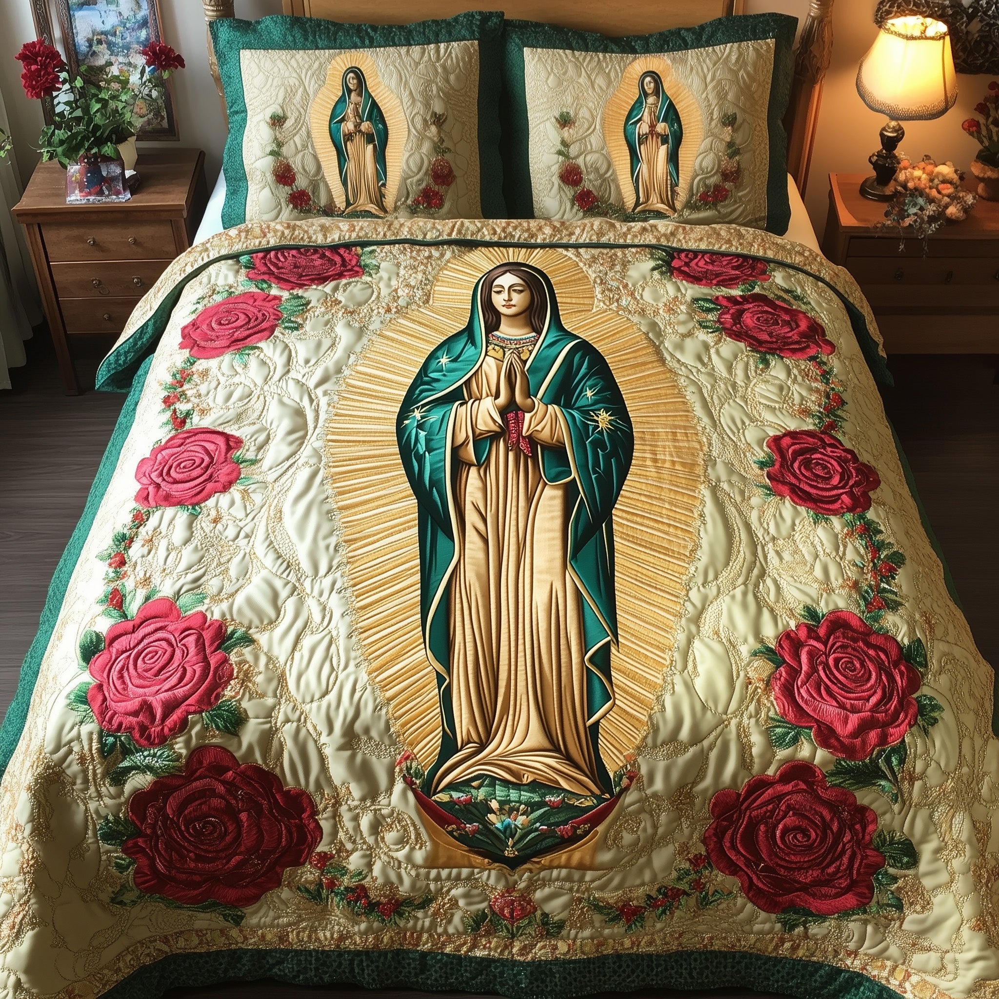 Our Lady of Guadalupe Quilted Bedding Set Duvet Cover Bed Sheet Mother Mary Gifts Christian
