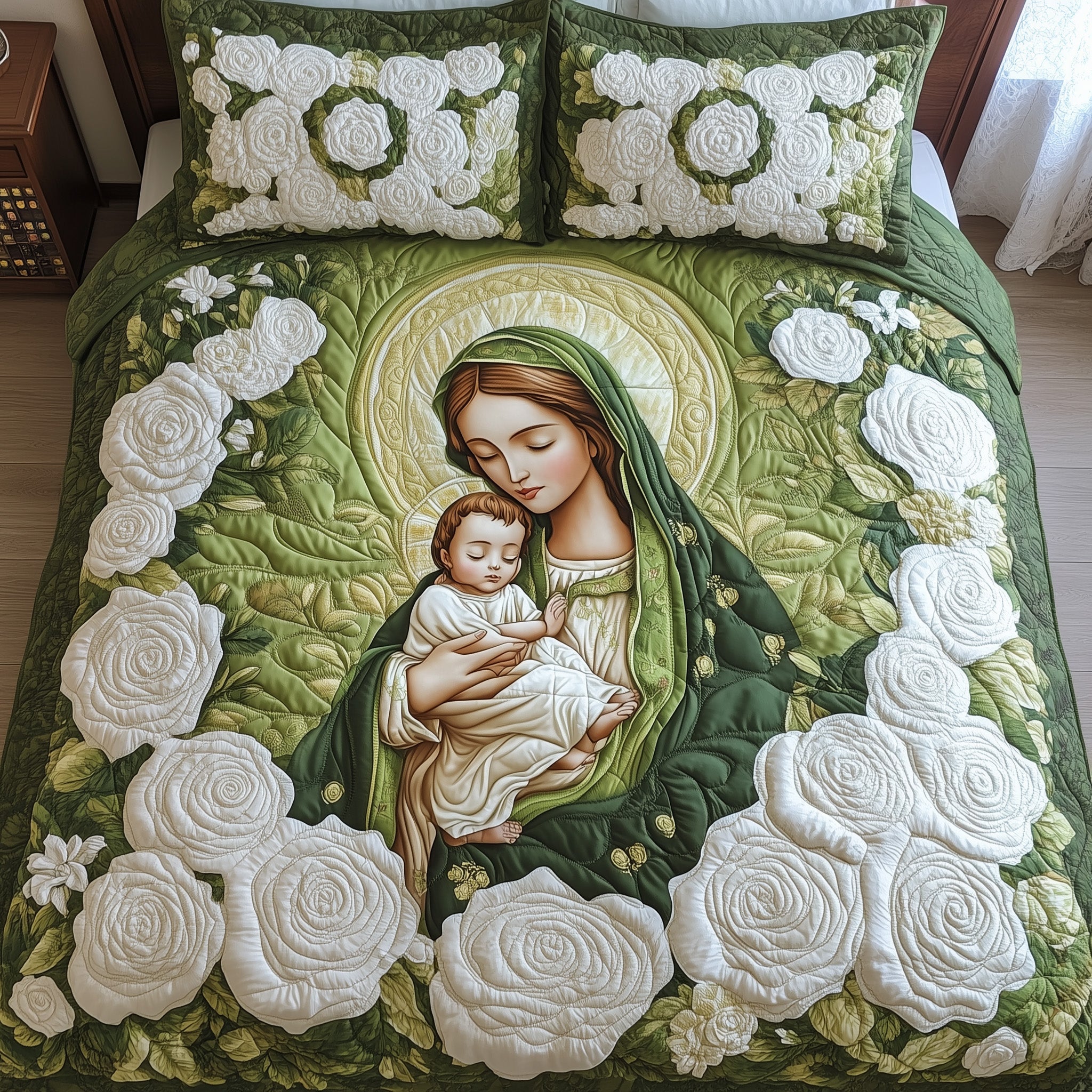 Our Lady of Guadalupe Quilted Bedding Set Duvet Cover Bed Sheet Virgin Mary Gifts