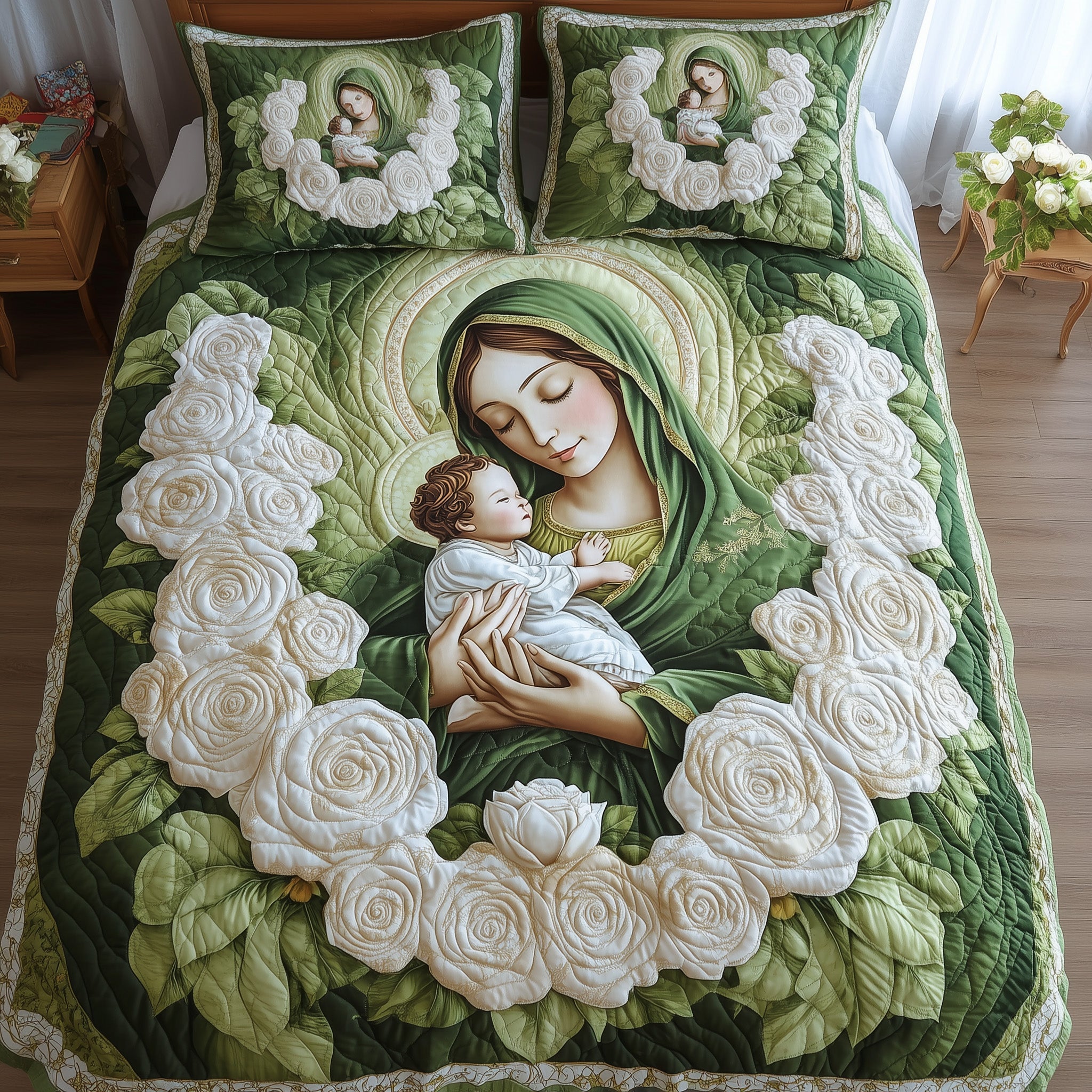 Our Lady of Guadalupe Quilted Bedding Set Duvet Cover Bed Sheet Virgin Mary Gifts Christian