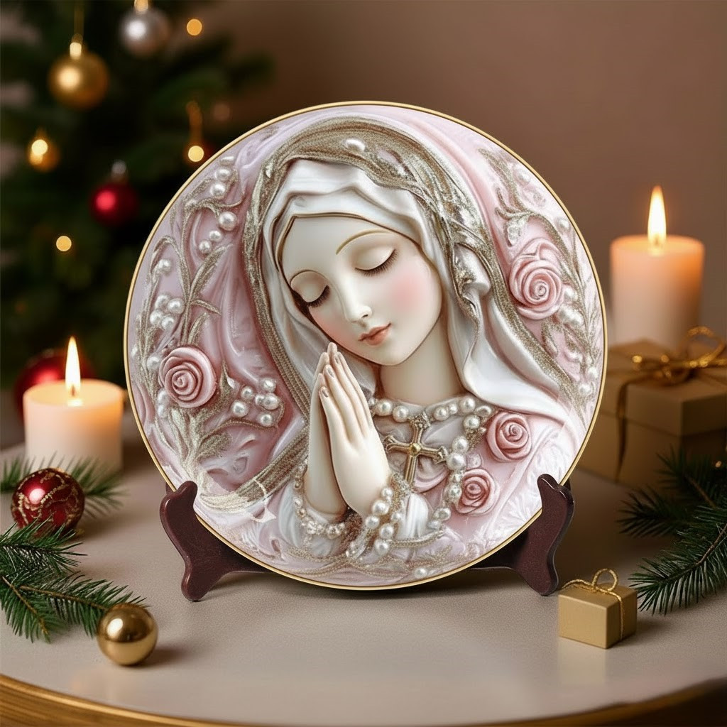 Our Lady Of The Rosary Christmas Ceramic Plate Religious Xmas Gifts For Your Mom