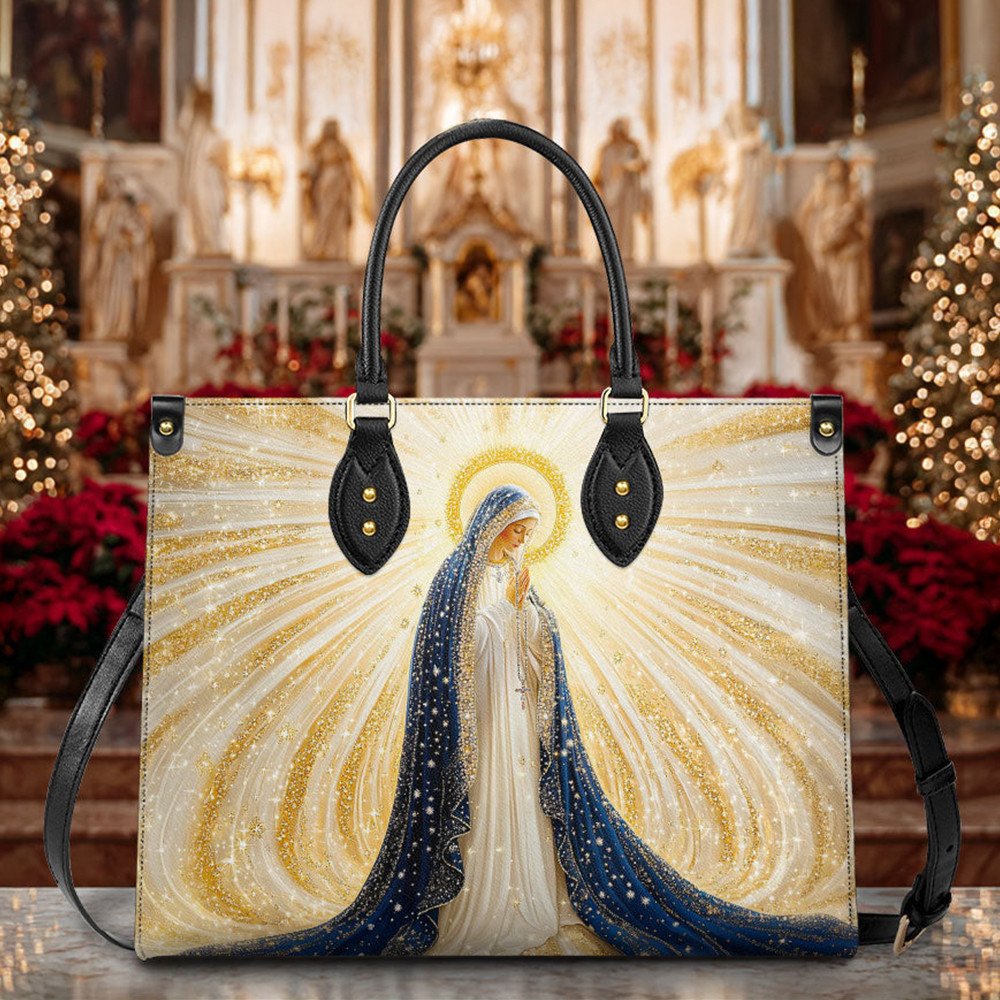 Our Lady S Eternal Glow Leather Bag Virgin Mary Christian Merch Christmas Gifts Ideas