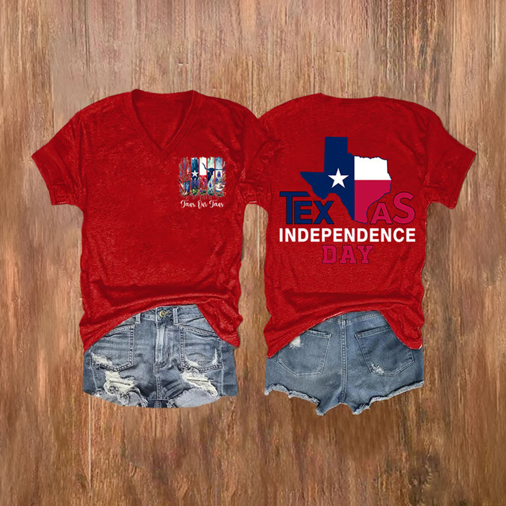 Our Texas V-Neck Shirt Patriotic Texas Independence Day Clothes Patriotic Gift For Her